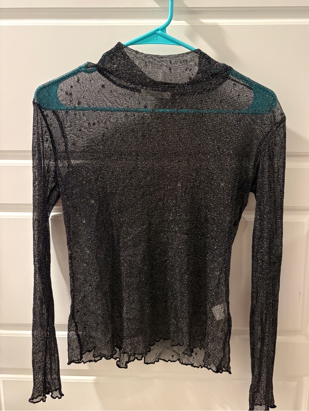 Metallic Sheer Long-Sleeve Top in Black